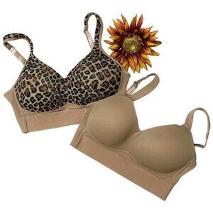 Rhonda Shear Molded Cup Bra with Mesh Back Set of Two Animal/Solid MEDIUM